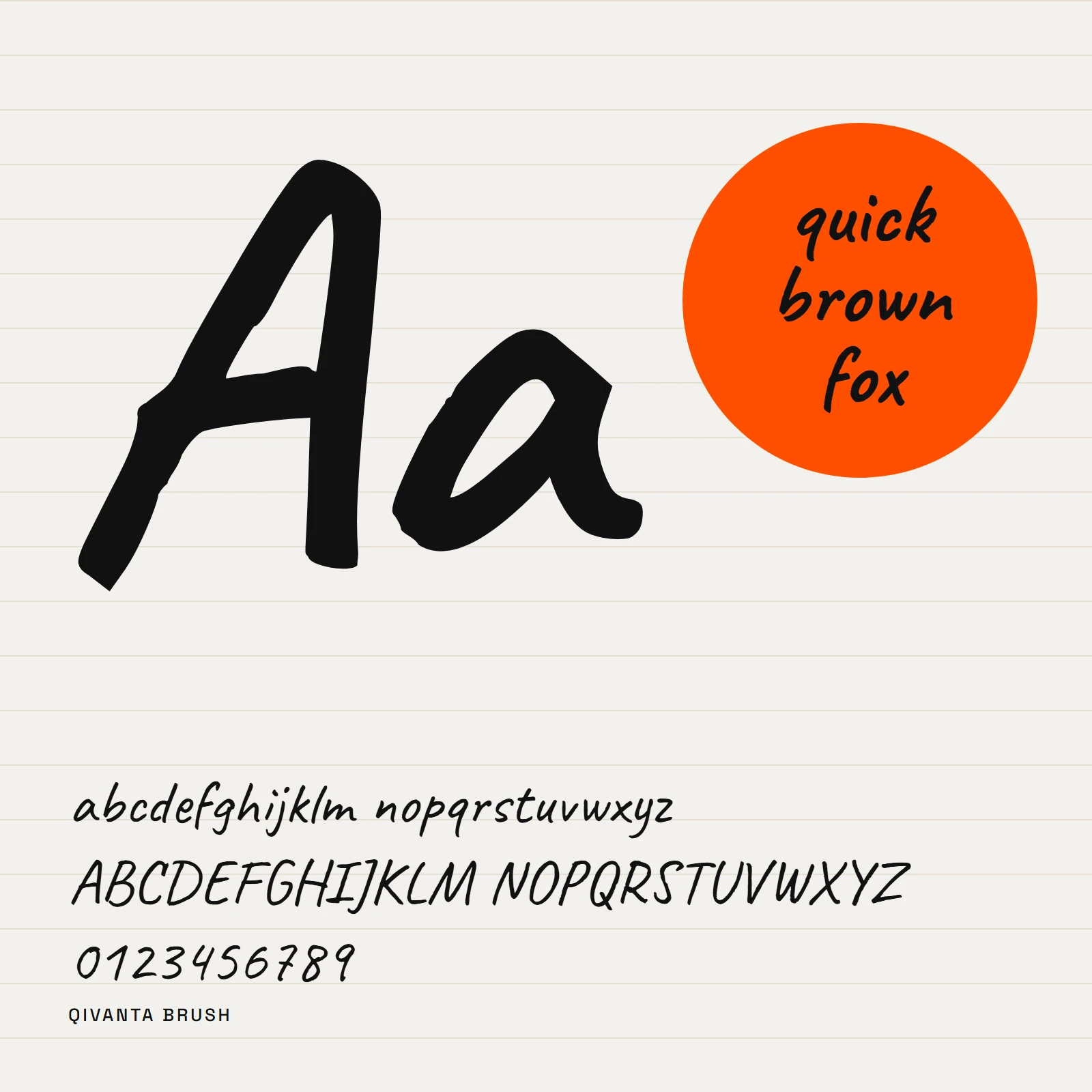 Large casual brush script letters Aa with a sample line of lowercase text on cream paper